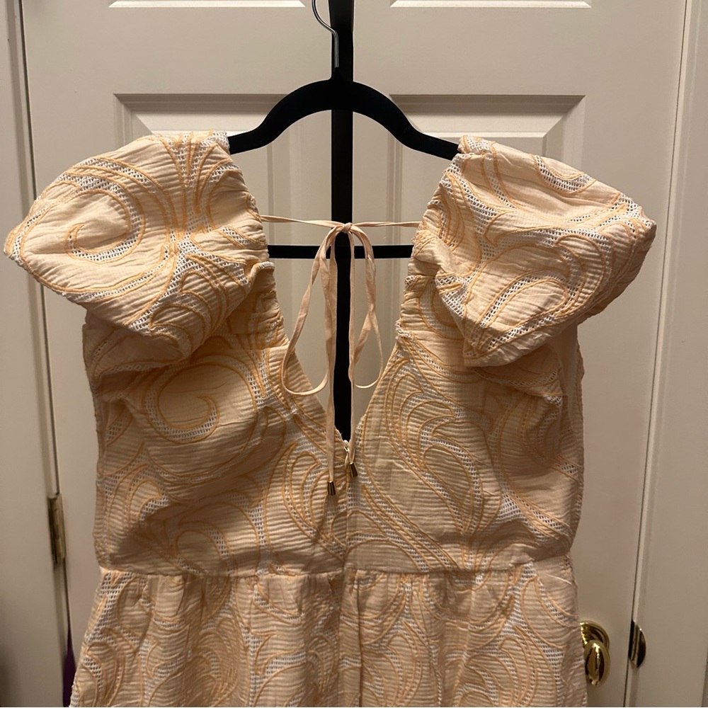 Anthropologie Deep-V Puff-Sleeve Dress in Peach NEW - Picture 12 of 13